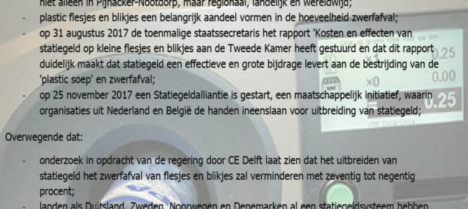 Pijnacker steunt Statiegeld alliantie. Pijnacker steunt Statiegeld alliantie.