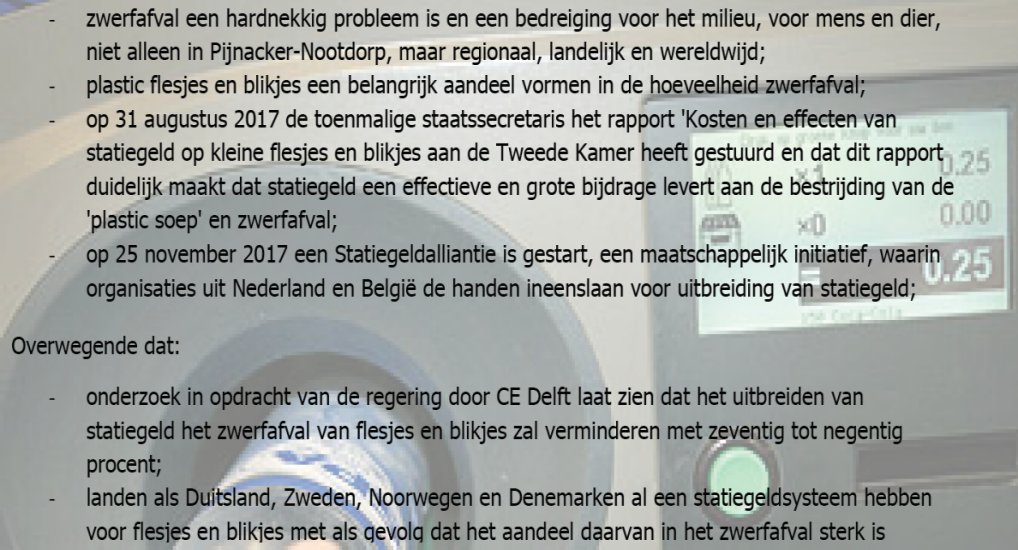 Pijnacker steunt Statiegeld alliantie.